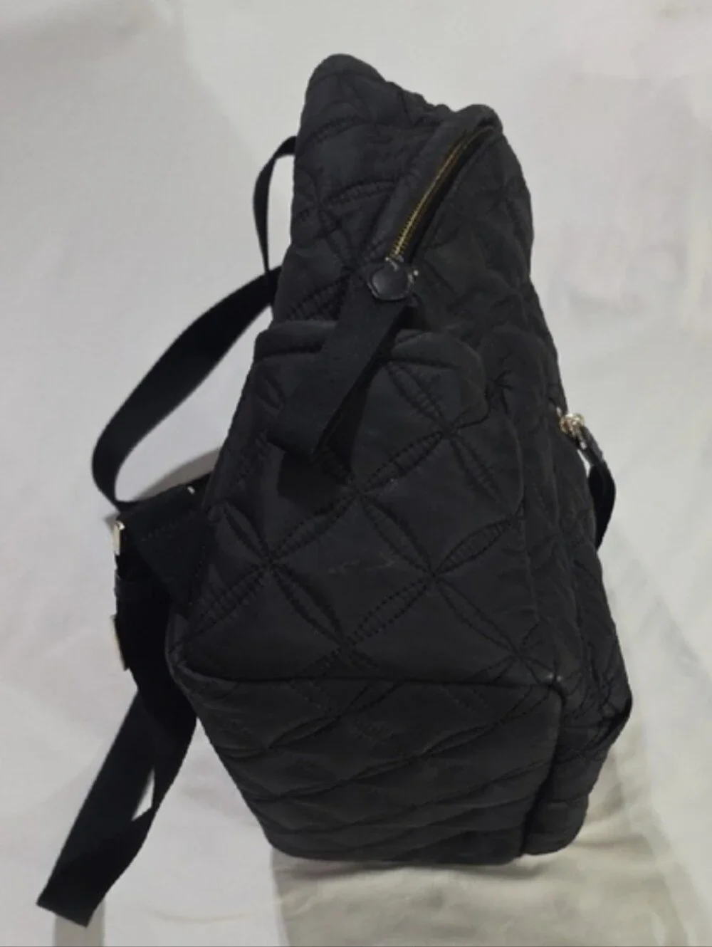 Kate Spade New York Black Quilted Nylon Backpack Gold Zip Travel Laptop Bag
